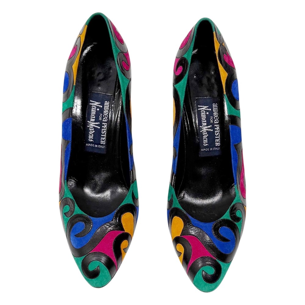 Andrea Pfister Neiman Marcus Vintage Pumps Multi Color Swirl Leather Heels 7.5
